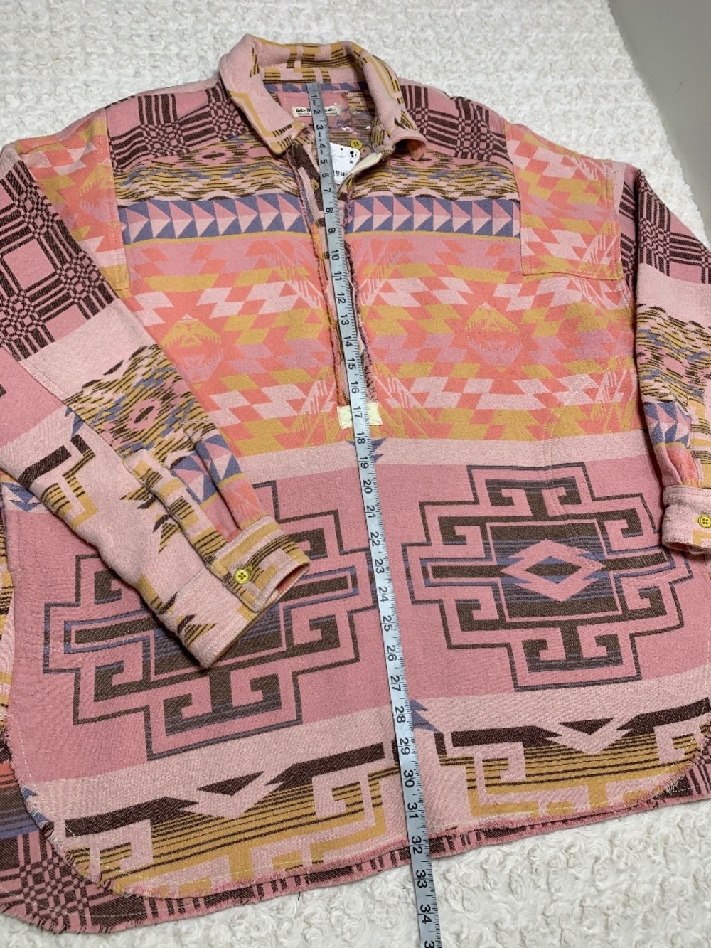Free People Arizona Sky Aztec Pullover Cotton in Lemon Combo Sz XL - Picture 14 of 14